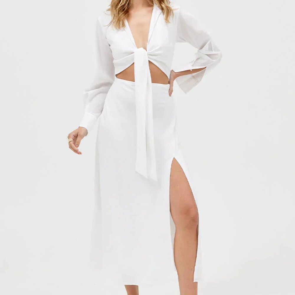 Sovere Long-Sleeve Cutout Midi Dress, Chalk, NWT | Size AU 6 & AU8 (US XS & S)